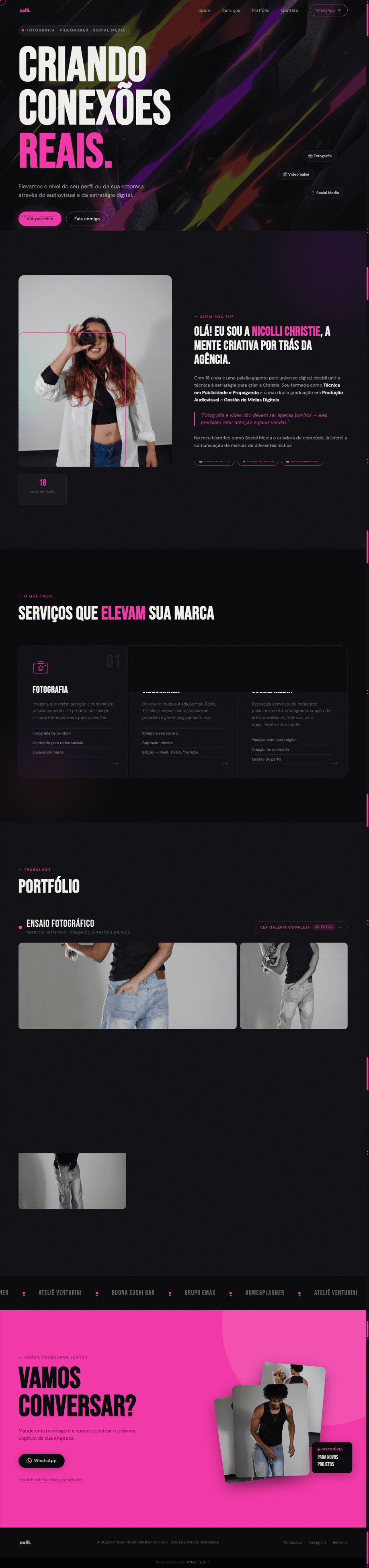 Site da Colli Produções, do topo ao rodapé